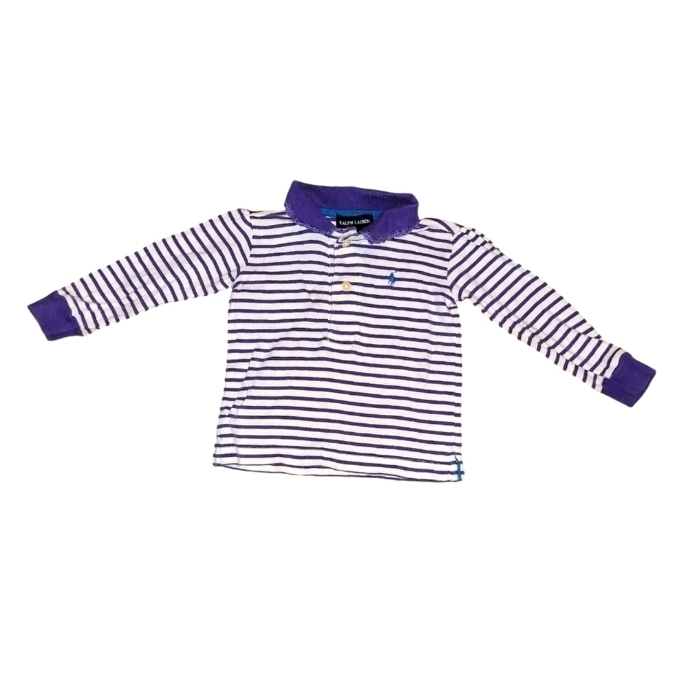 Ralph Lauren size 12 months long sleeve purple & white striped polo shirt